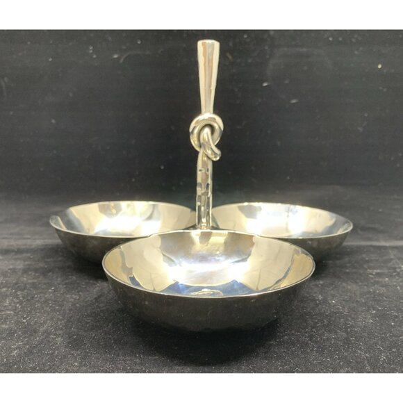 Mary Jurek Knotted Handle Helyx Three Bowl Snack Set Stainless Vintage MCM - Picture 1 of 6